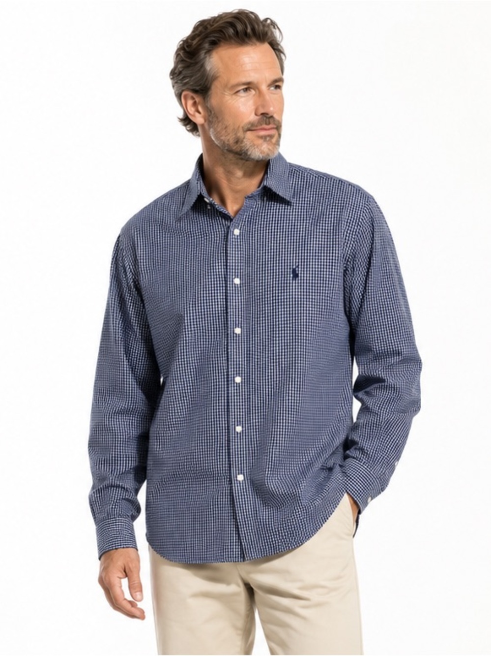 Ralph Lauren Blake Button Down Shirt Large Navy Check Cotton Classic Fit
